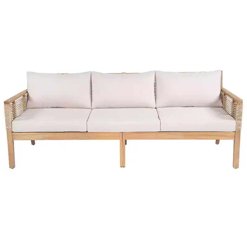 GDFStudio Brynn Patio Acacia Wood 3 Piece Chat Set with 3-Seater Sofa and 2 Coffee Tables
