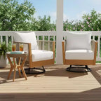Christopher Knight Home Nguyen Modern 3 Piece Acacia Patio Swivel Chairs with Rope Design and Side Table Set