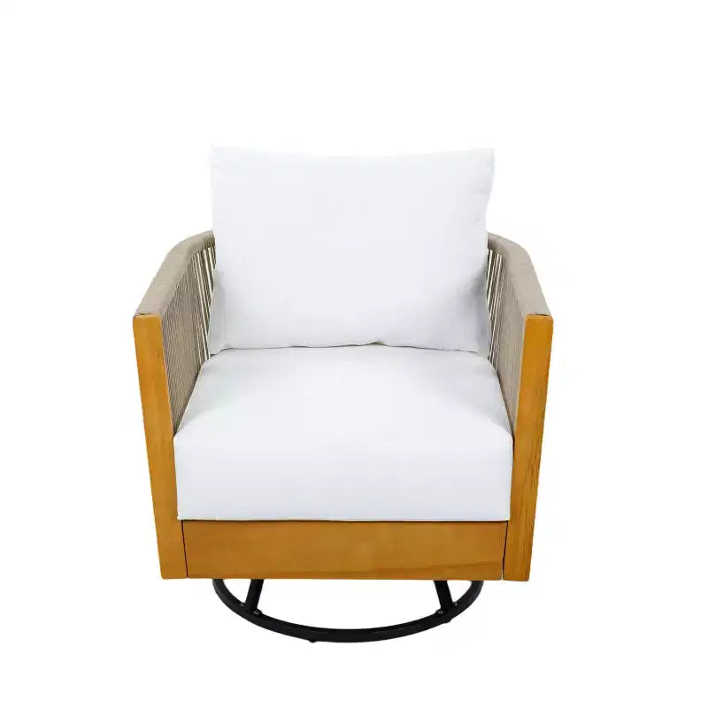 Christopher Knight Home Nguyen Modern 3 Piece Acacia Patio Swivel Chairs with Rope Design and Side Table Set