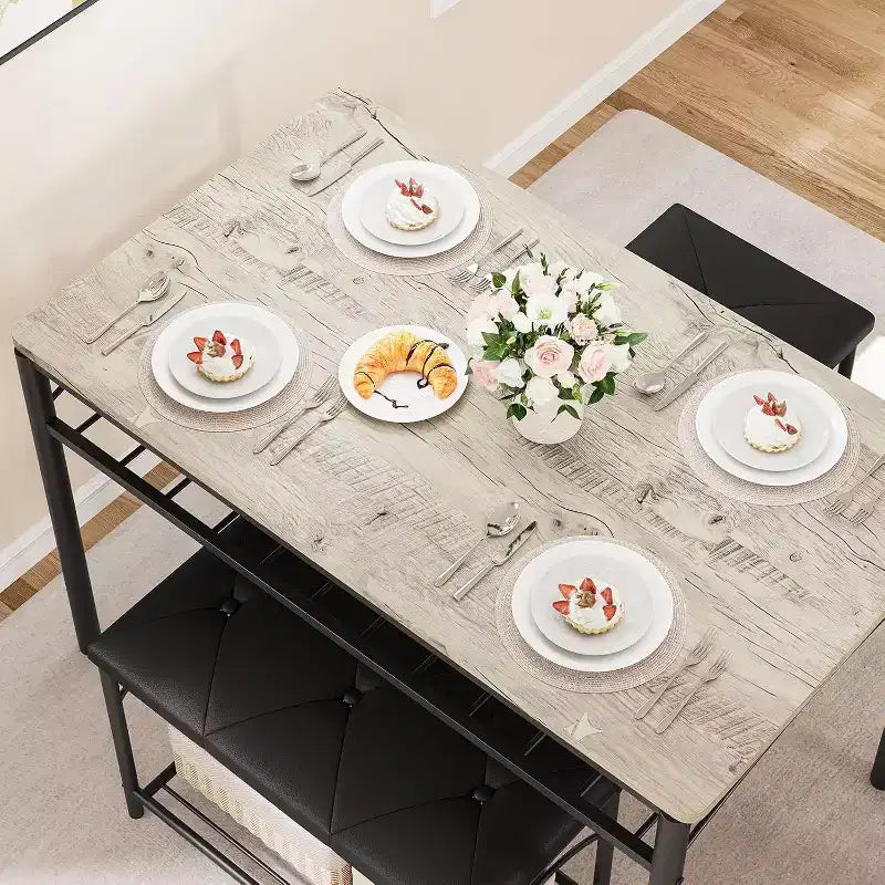 Eetkamertafelset voor 4 personen met gestoffeerde banken en 2 krukken, moderne ruimtebesparende ontbijttafel voor de keuken