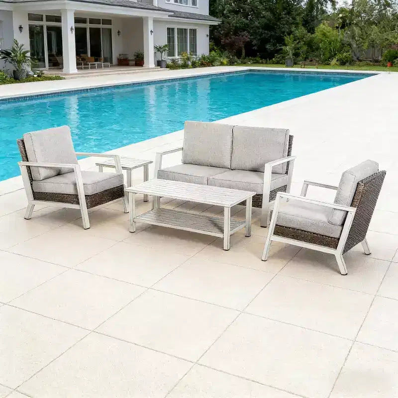 GDFStudio Gerda 5-Piece Outdoor Aluminum Conversation Set with Cushions, Coffee Table and Side Table
