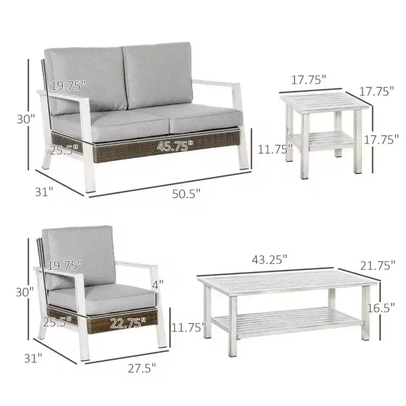 GDFStudio Gerda 5-Piece Outdoor Aluminum Conversation Set with Cushions, Coffee Table and Side Table
