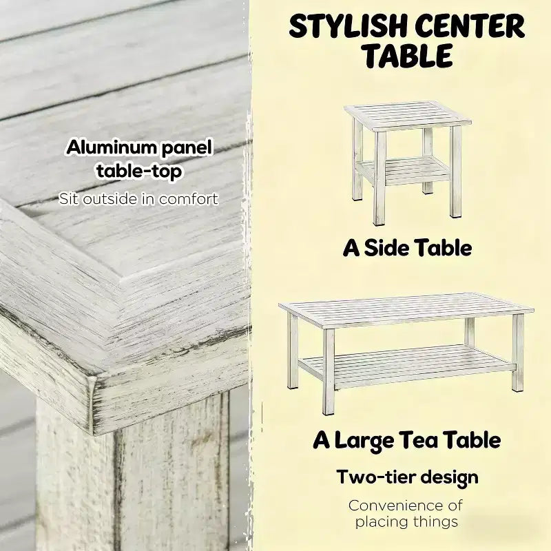 GDFStudio Gerda 5-Piece Outdoor Aluminum Conversation Set with Cushions, Coffee Table and Side Table
