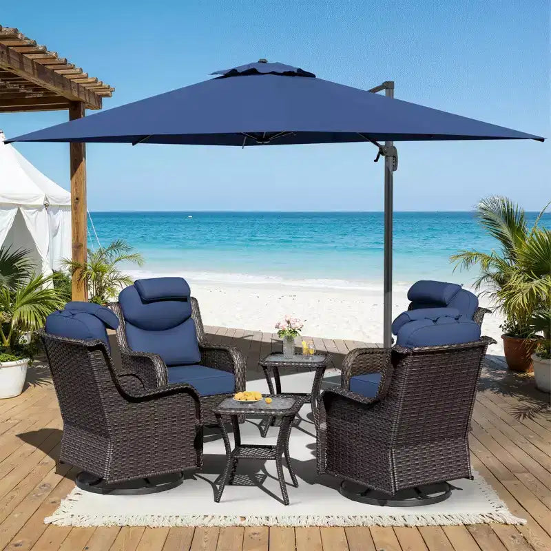 UPTIOT Outdoor Relaxation Set with Rocking Chairs, Side Tables & Sunshade Umbrella for Patio