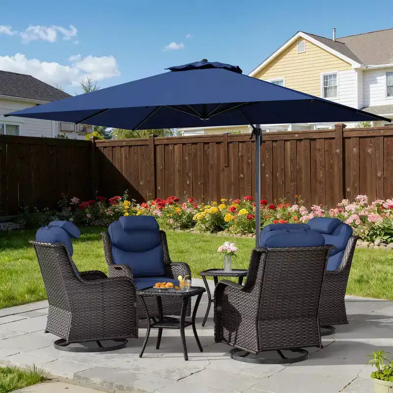 UPTIOT Outdoor Relaxation Set with Rocking Chairs, Side Tables & Sunshade Umbrella for Patio