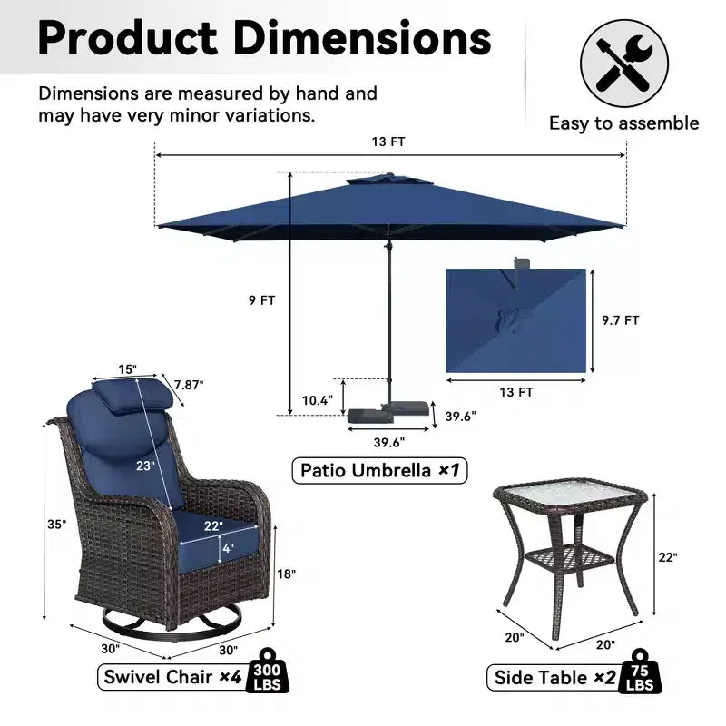 UPTIOT Outdoor Relaxation Set with Rocking Chairs, Side Tables & Sunshade Umbrella for Patio
