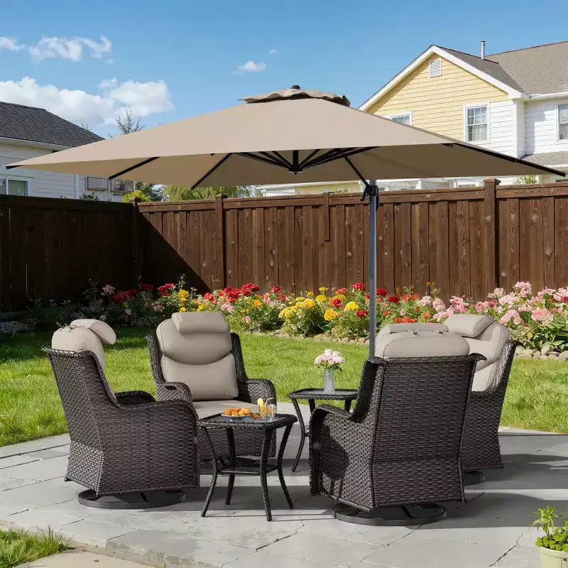 UPTIOT Outdoor Relaxation Set with Rocking Chairs, Side Tables & Sunshade Umbrella for Patio