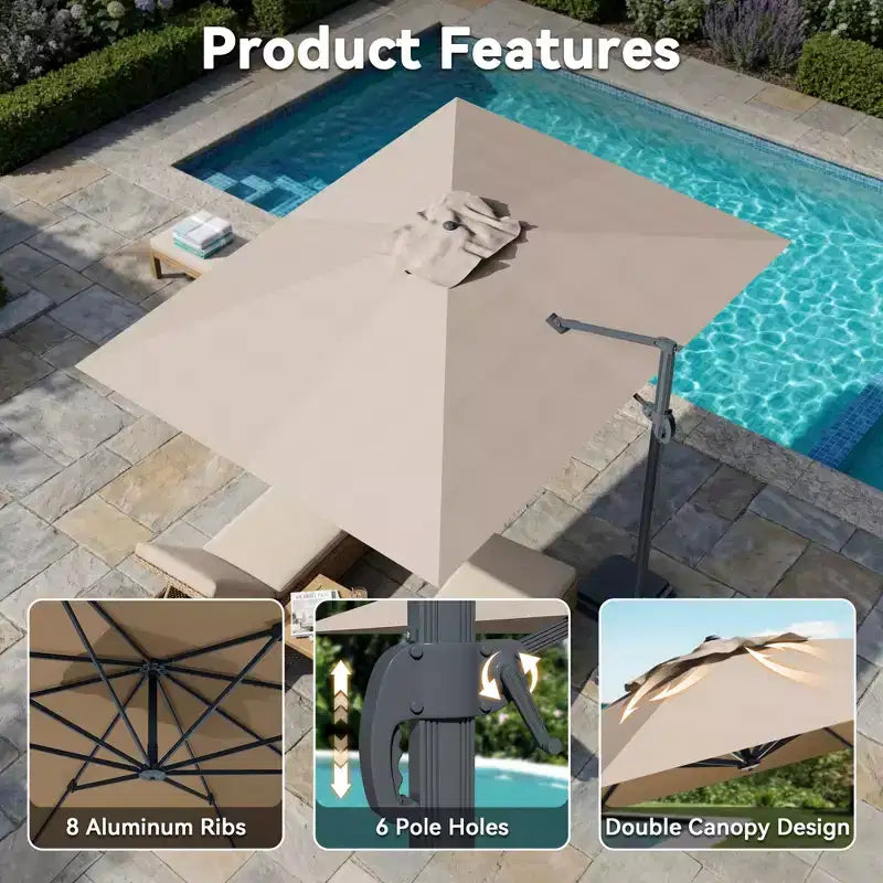 UPTIOT Outdoor Relaxation Set with Rocking Chairs, Side Tables & Sunshade Umbrella for Patio