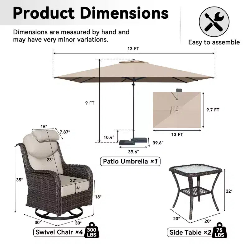 UPTIOT Outdoor Relaxation Set with Rocking Chairs, Side Tables & Sunshade Umbrella for Patio