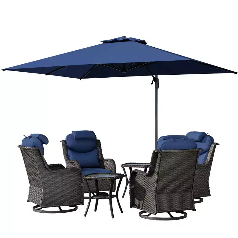 UPTIOT Outdoor Relaxation Set with Rocking Chairs, Side Tables & Sunshade Umbrella for Patio