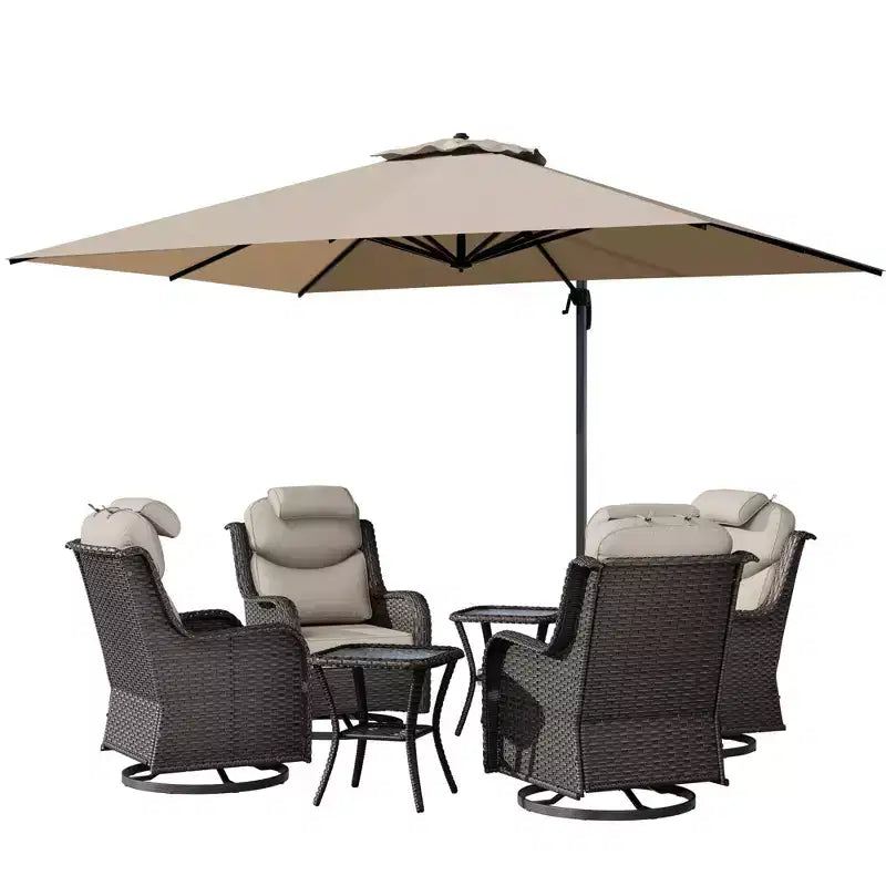 UPTIOT Outdoor Relaxation Set with Rocking Chairs, Side Tables & Sunshade Umbrella for Patio