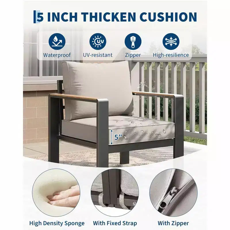 Ensemble de terrasse en aluminium en 5 pièces, ensemble de conversation modulable avec coussins épais lavables et table basse pour terrasse - beige