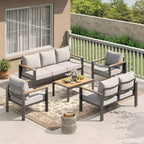 Ensemble de terrasse en aluminium en 5 pièces, ensemble de conversation modulable avec coussins épais lavables et table basse pour terrasse - beige