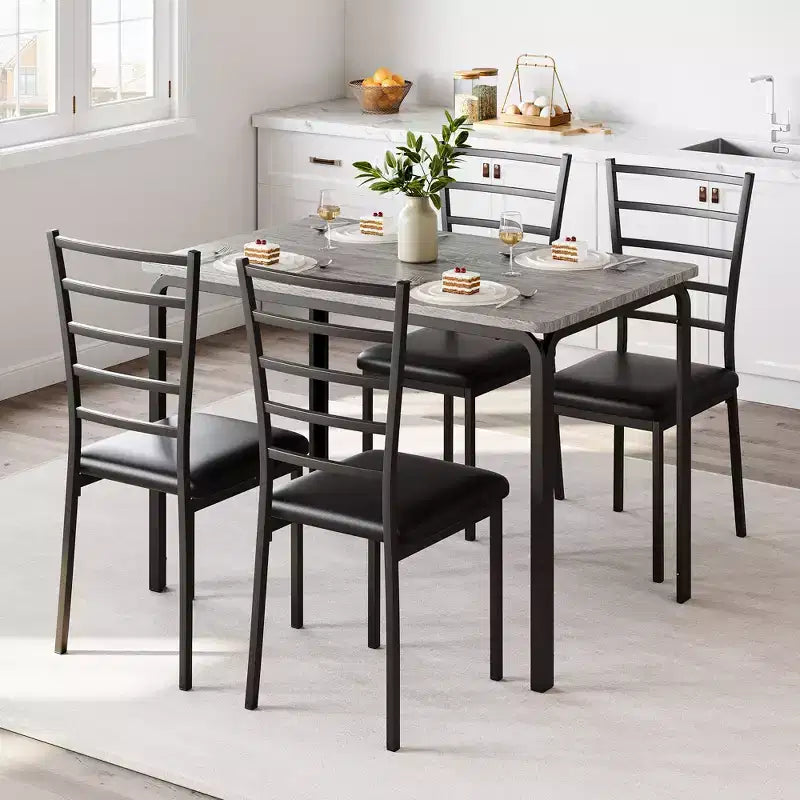 COZONY 5-delige keukentafel- en stoelenset voor 4 personen, rechthoekige eetkamerset met 4 gestoffeerde stoelen, ruimtebesparende diningset