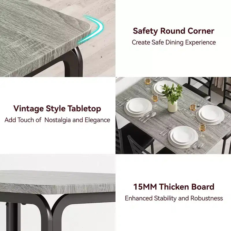 COZONY 5-delige keukentafel- en stoelenset voor 4 personen, rechthoekige eetkamerset met 4 gestoffeerde stoelen, ruimtebesparende diningset