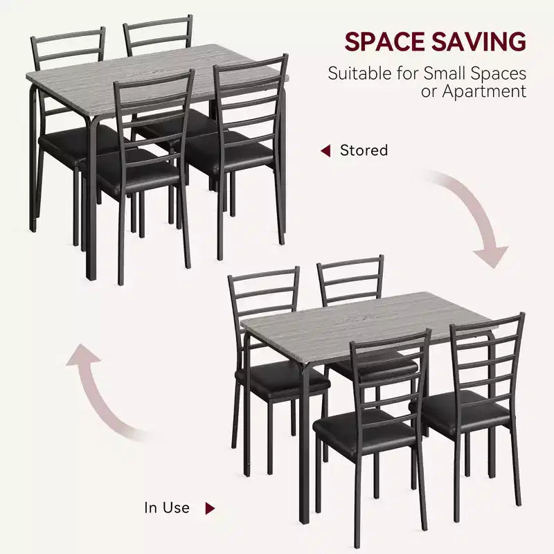 COZONY 5-delige keukentafel- en stoelenset voor 4 personen, rechthoekige eetkamerset met 4 gestoffeerde stoelen, ruimtebesparende diningset
