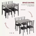 COZONY 5-delige keukentafel- en stoelenset voor 4 personen, rechthoekige eetkamerset met 4 gestoffeerde stoelen, ruimtebesparende diningset