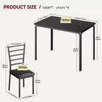 COZONY 5-delige keukentafel- en stoelenset voor 4 personen, rechthoekige eetkamerset met 4 gestoffeerde stoelen, ruimtebesparende diningset