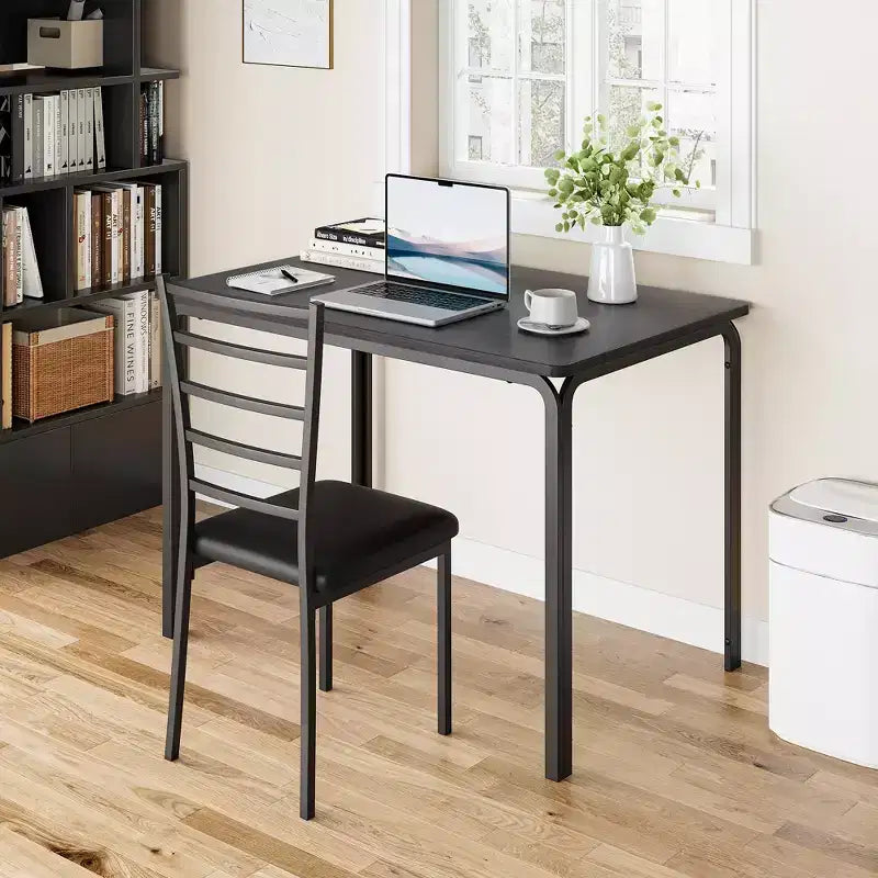 COZONY 5-delige keukentafel- en stoelenset voor 4 personen, rechthoekige eetkamerset met 4 gestoffeerde stoelen, ruimtebesparende diningset