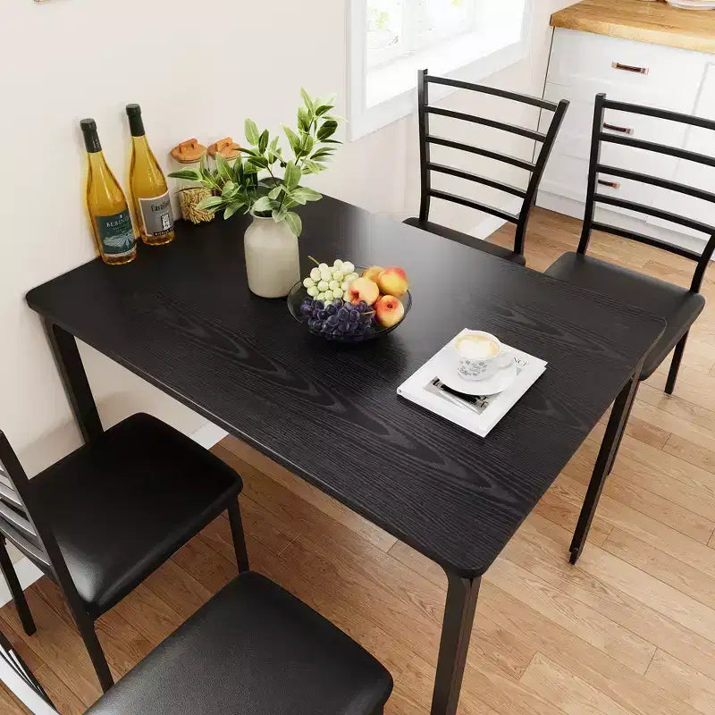 COZONY 5-delige keukentafel- en stoelenset voor 4 personen, rechthoekige eetkamerset met 4 gestoffeerde stoelen, ruimtebesparende diningset