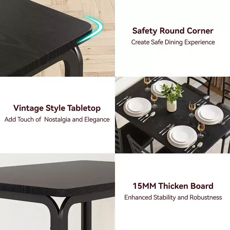 COZONY 5-delige keukentafel- en stoelenset voor 4 personen, rechthoekige eetkamerset met 4 gestoffeerde stoelen, ruimtebesparende diningset