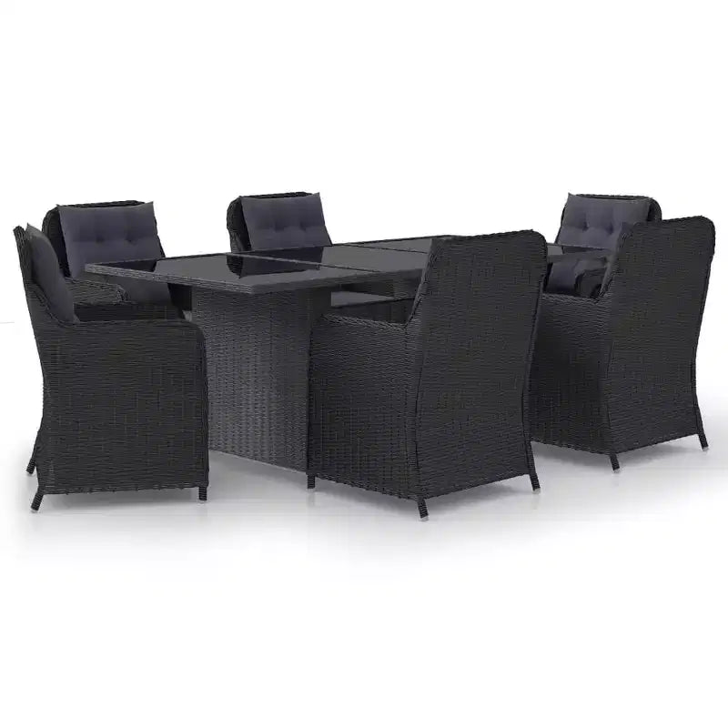 vidaXL Dining Set Black PE rattan 7 Piece Removable Covers