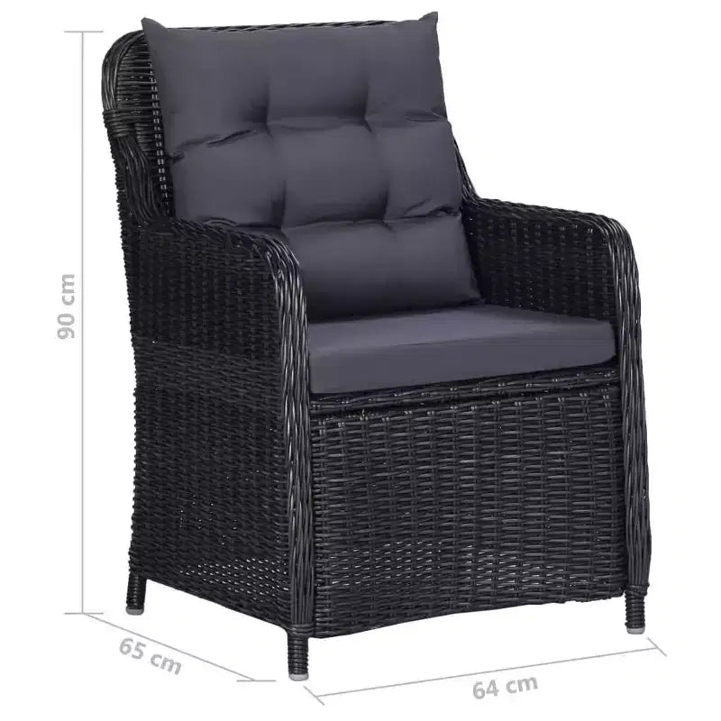 vidaXL Dining Set Black PE rattan 7 Piece Removable Covers