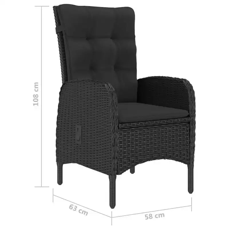 vidaXL tuin-eetset zwart, polyrotan, staal, acaciahout, polyester