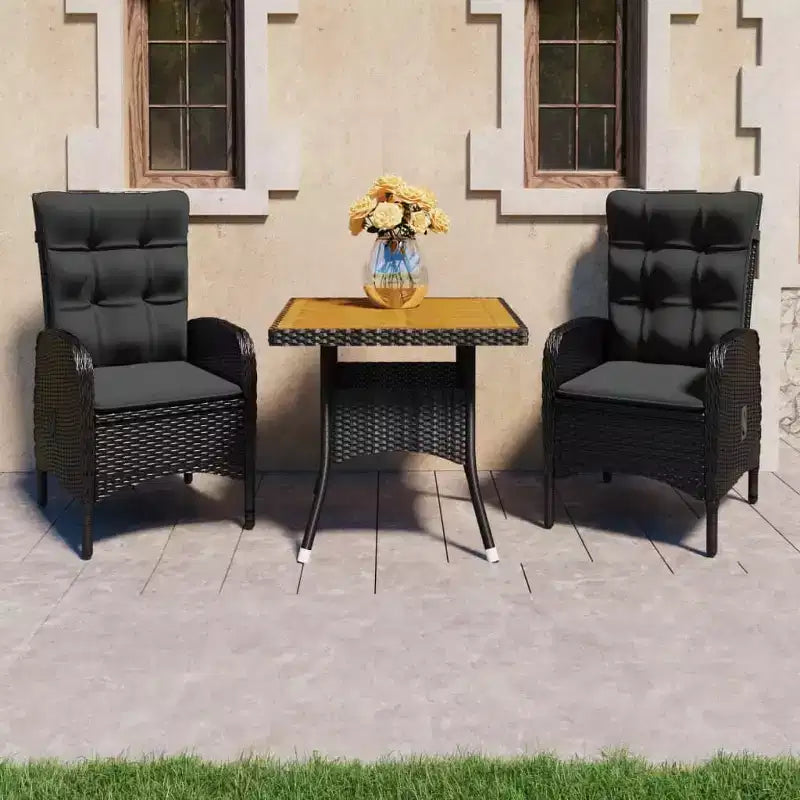 vidaXL tuin-eetset zwart, polyrotan, staal, acaciahout, polyester