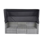 GDFStudio Solio Modern 7 Piece Iron and PE Rattan Patio Sectional Sofa with Retractable Canopy and Washable Cushions