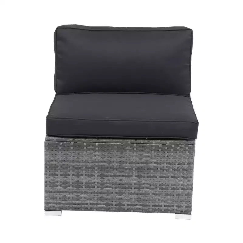 GDFStudio Solio Modern 7 Piece Iron and PE Rattan Patio Sectional Sofa with Retractable Canopy and Washable Cushions