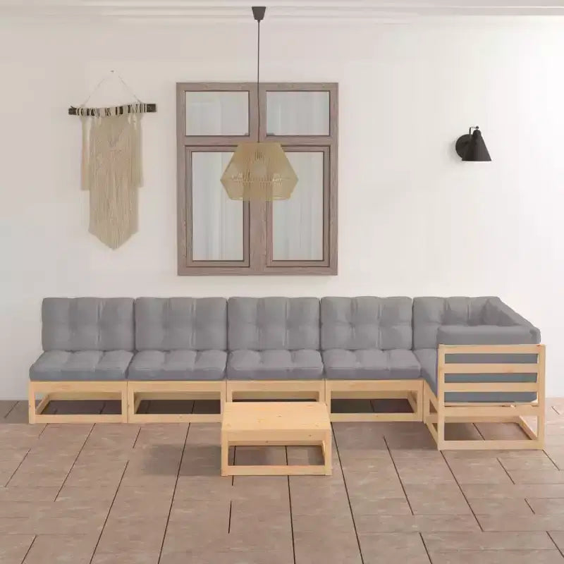 vidaXL Garden Lounge Set Gray, Pine Solid Pine Wood, Polyester Large