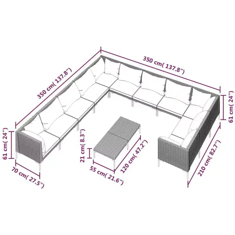 vidaXL Garden Lounge Set Dark Grey Powder-coated steel Large