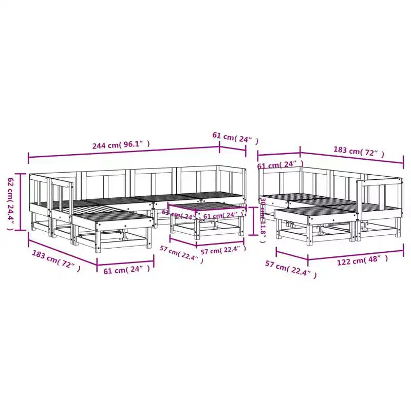 vidaXL Garden Lounge Set White Solid pine wood Large Modular