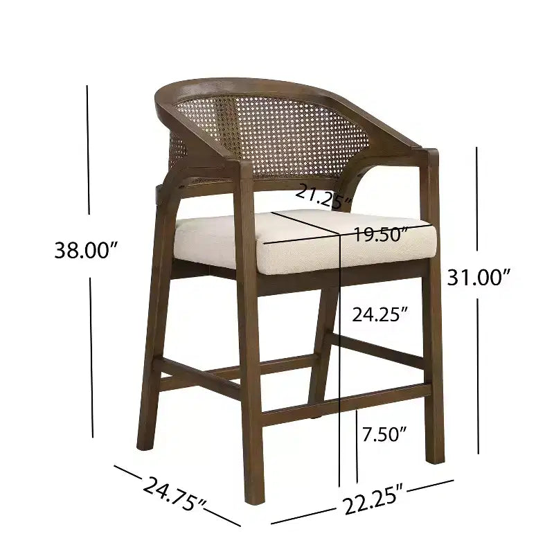 Christopher Knight Home Mirae Mid-Century Modern 5 Piece Rubberwood Rattan Counter Stools with Fluted Counter Table