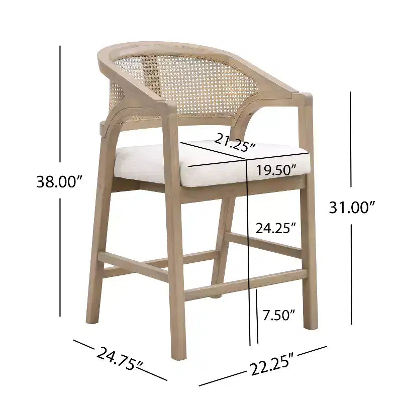Christopher Knight Home Mirae Mid-Century Modern 5 Piece Rubberwood Rattan Counter Stools with Fluted Counter Table