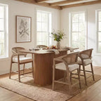 Christopher Knight Home Mirae Mid-Century Modern 5 Piece Rubberwood Rattan Counter Stools with Fluted Counter Table