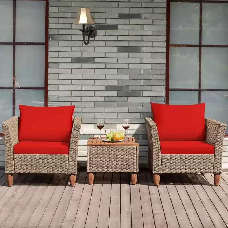 Costway 3 Piece Outdoor Rattan Sofa Set Wicker Conversation Furniture Set with Cushions