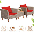 Costway 3 Piece Outdoor Rattan Sofa Set Wicker Conversation Furniture Set with Cushions