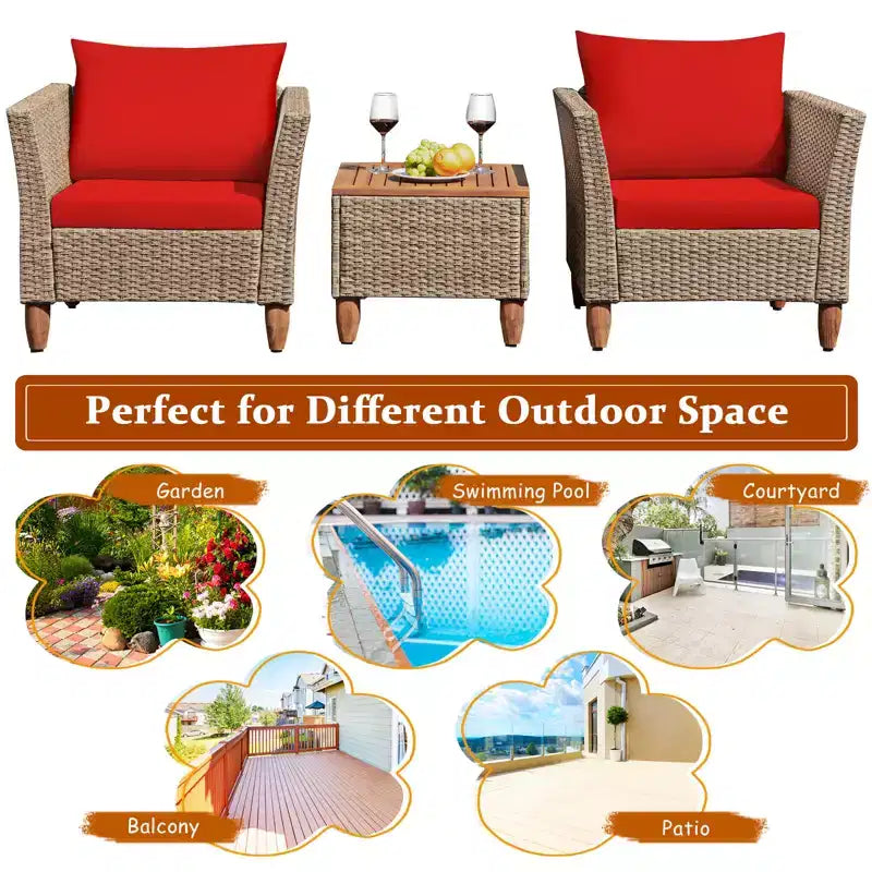 Costway 3 Piece Outdoor Rattan Sofa Set Wicker Conversation Furniture Set with Cushions