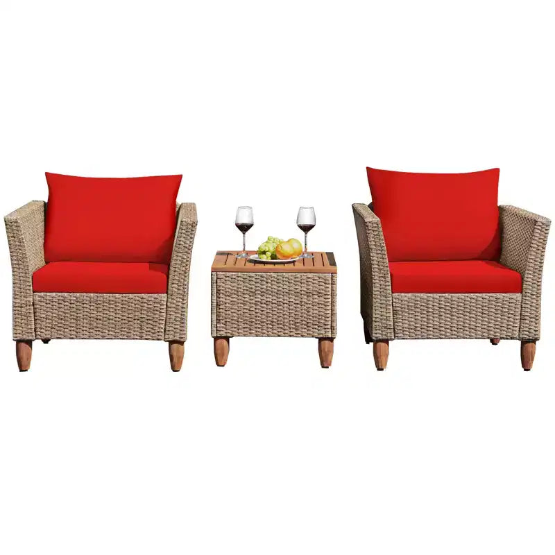 Costway 3 Piece Outdoor Rattan Sofa Set Wicker Conversation Furniture Set with Cushions