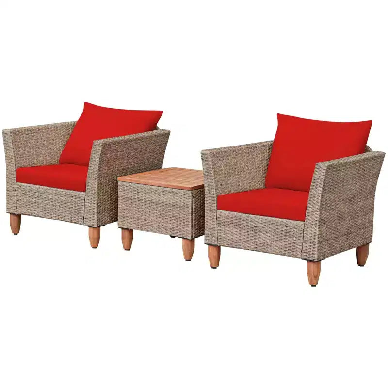 Costway 3 Piece Outdoor Rattan Sofa Set Wicker Conversation Furniture Set with Cushions