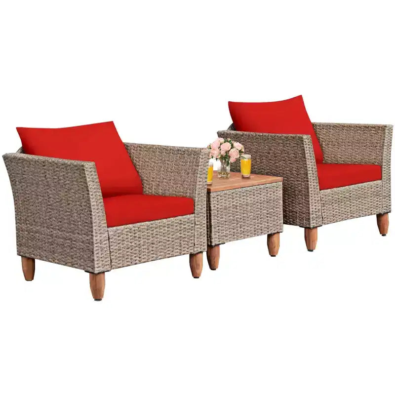 Costway 3 Piece Outdoor Rattan Sofa Set Wicker Conversation Furniture Set with Cushions
