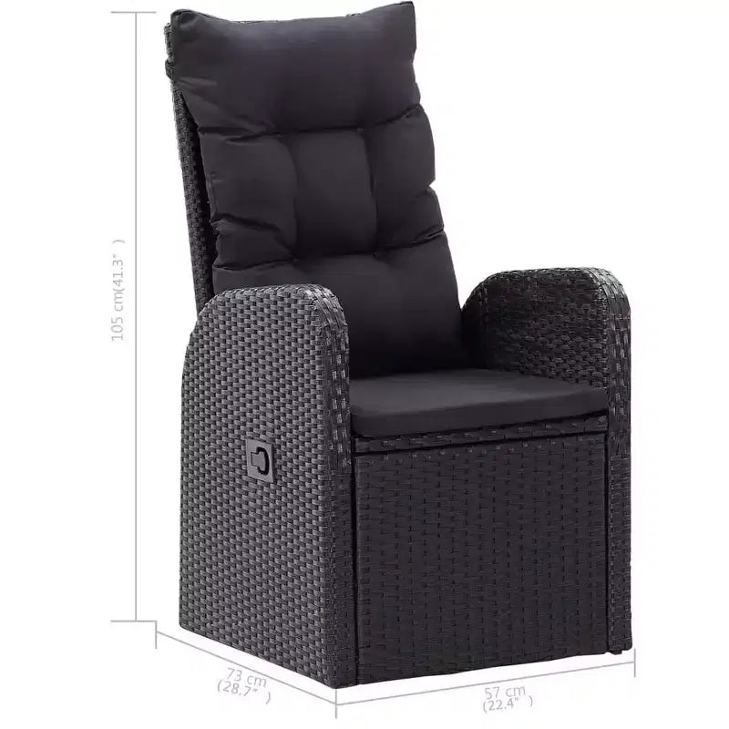 vidaXL eetkamerset, zwart, massief acaciahout, PE-rattan, gepoedercoat staal