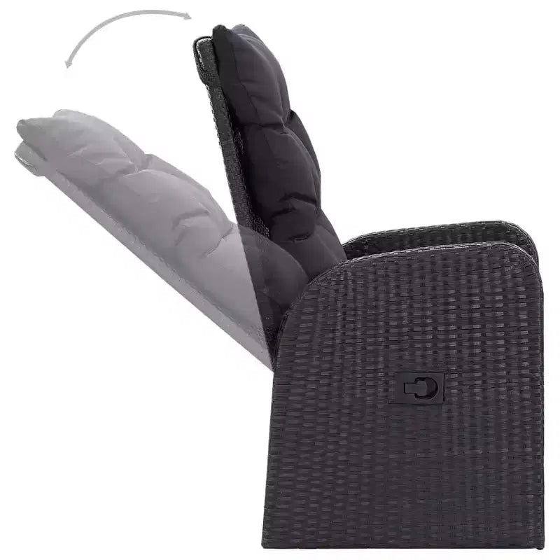 vidaXL eetkamerset, zwart, massief acaciahout, PE-rattan, gepoedercoat staal