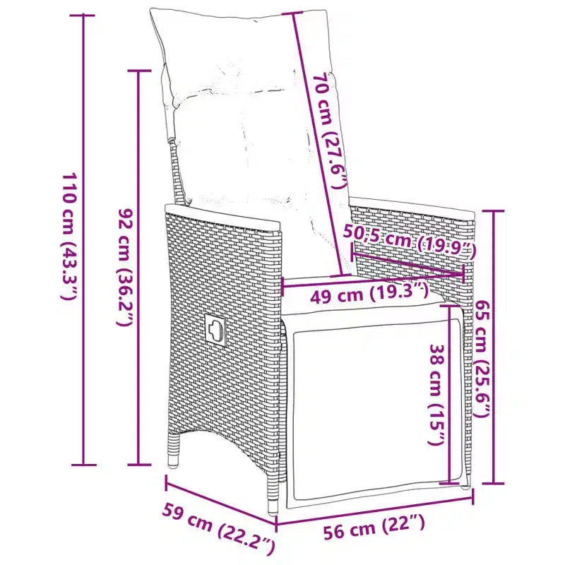 vidaXL tuin-eetset, zwart PE-rattan, voor 8 personen, verstelbare armleuningen