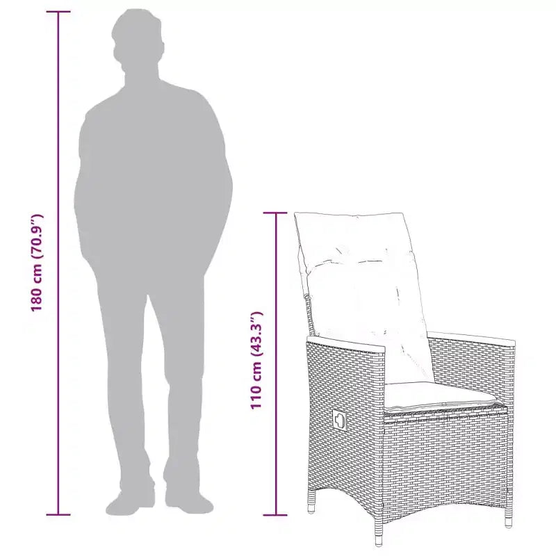 vidaXL tuin-eetset, zwart PE-rattan, voor 8 personen, verstelbare armleuningen