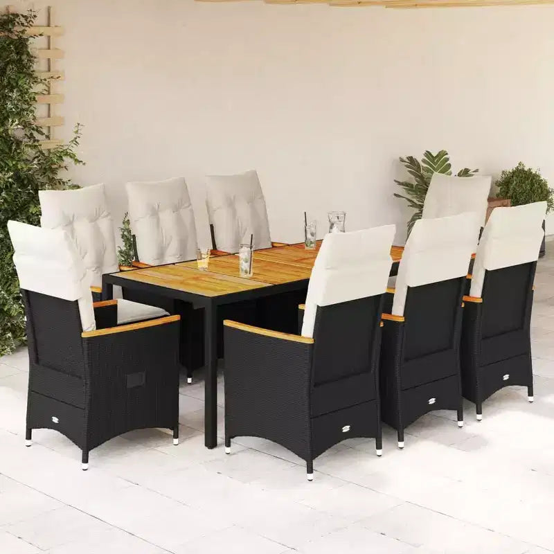vidaXL tuin-eetset, zwart PE-rattan, voor 8 personen, verstelbare armleuningen