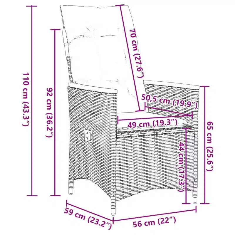 vidaXL tuin-eetset, zwart PE-rattan, voor 8 personen, verstelbare armleuningen