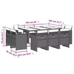 vidaXL Patio Dining Set Set of 10 Gray PE Rattan Large Collapsible